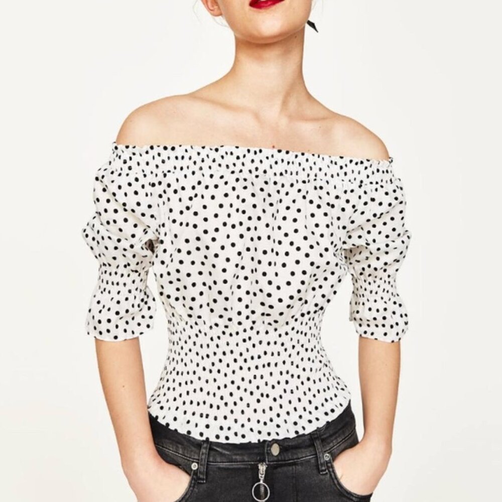 Zara Polka Dot Off the Shoulder Bodysuit